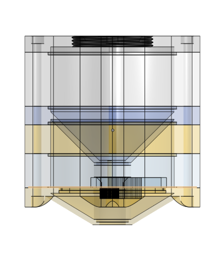 Front view of the transparent CAD assembly for the aerial seed deployment system.